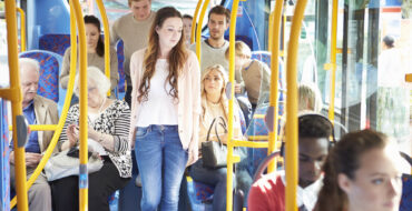 Bus full of passengers acting normally